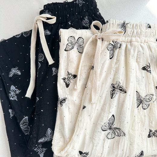 【YW】无忧购新中式蝴蝶阔腿裤女夏季新款高腰垂感宽松慵懒白色破洞直筒裤LB41012（截单后3-5天发货） 商品图3