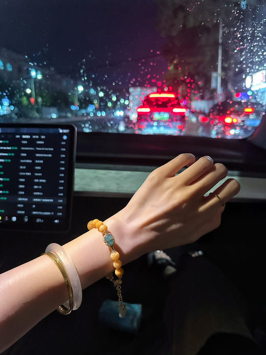 蜜蜡配925纯银翡翠手串 商品图3