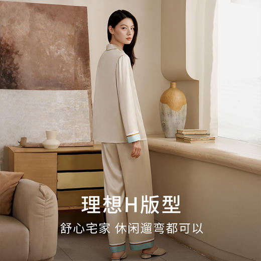 金三塔重磅真丝睡衣女100%桑蚕丝撞色印花宽松舒适长袖家居衣裤套  YSFFC203 商品图3