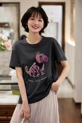 重工甜酷萌宠刺绣半速干液态T恤