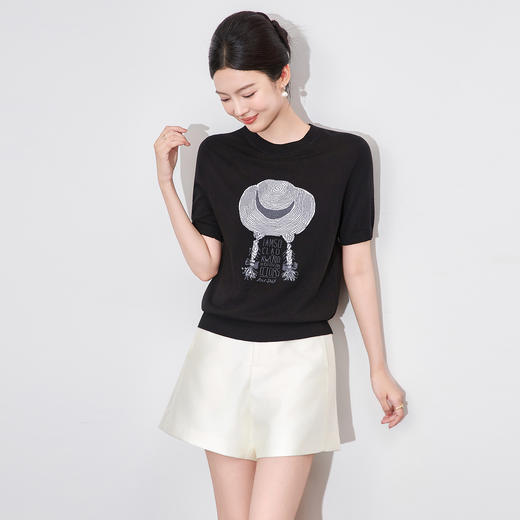 「高货wl」全新升级【铂金会员220/天猫289/差价69】(05616)洛诗琳夏季新款气质密织超细兰精天丝羊毛透气针织T恤女 商品图1