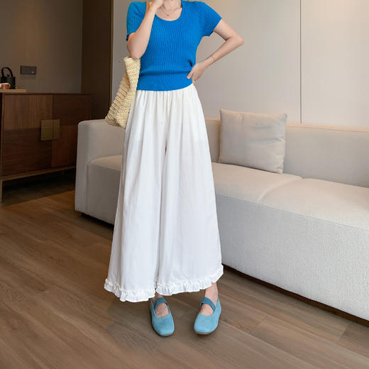 SUDUAN素段木耳花边直筒裤裙 简约百搭 舒适面料 木耳边裤脚 5色可选 商品图2