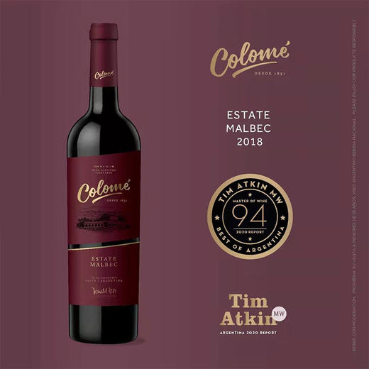 【Colomé】佳乐美极致庄园马尔贝克  阿根廷四个不同高海拔葡萄园（1700米-3111米）的马尔贝克完美结合 阿根廷萨尔塔产区  750ml 年份随机发货 偏远地区不发货或联系客服 商品图0