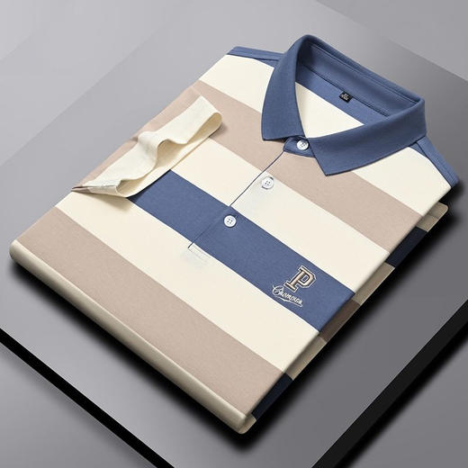 夏季短袖t恤男翻领宽松条纹撞色半袖t桖商务潮流男Polo衫   PSL-7335 商品图0