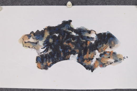 庄小尖《山村晴霭图》国画原作28CM*56CM 手绘宣纸扇面山水作品 商品图5