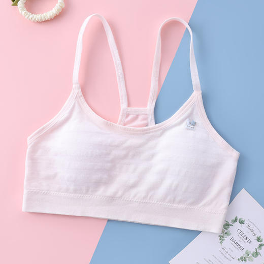【兔耳固定杯！ 防凸点尴尬】无缝发育期少女内衣无痕初中生吊带背心女童兔耳朵杯垫固定杯文胸。ry 商品图5