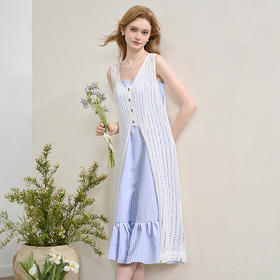 西遇镂空罩衫套装女夏季新款度假叠穿无袖背心连衣裙两件套SS050672