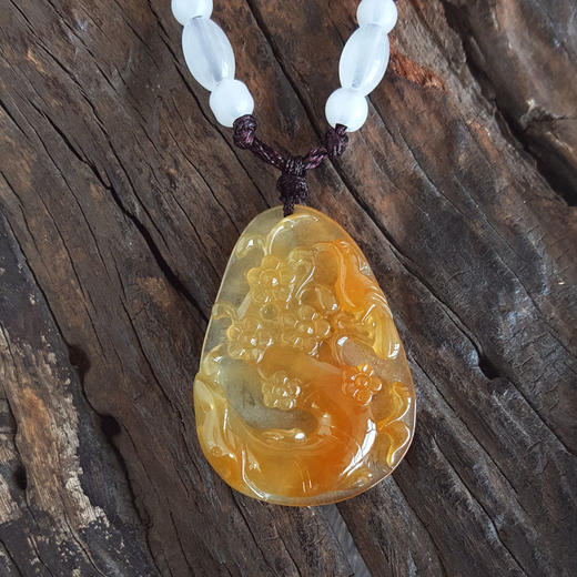 【天然正品】A货翡翠天然细腻无纹裂糯冰种喜鹊叼花（喜上眉梢）黄翡吊坠项链39.1*28.1*4.9MM（皆取最大值）女士现售价：1180特价！130625JJ18 商品图3