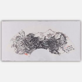 宋陆京《秋景图》国画原作31CM*67CM 手绘宣纸扇面山水作品