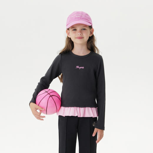 马克珍妮女童云朵软弹花边长袖T恤 儿童针织上衣秋装新品551217 商品图1