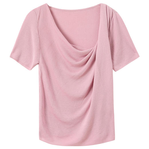 三彩独醒2025夏季新款设计感莱赛尔斜领短袖针织衫气质修身短款F 商品图4