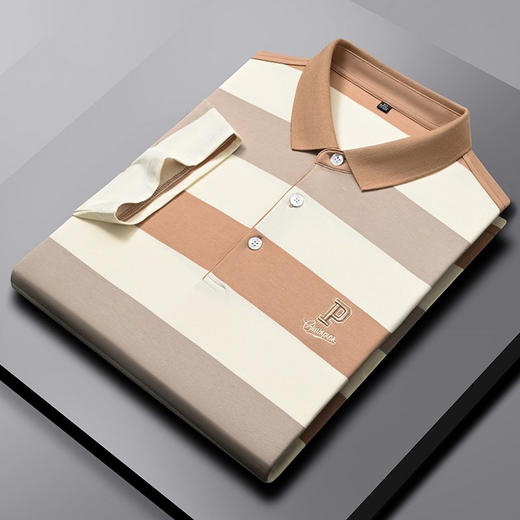 夏季短袖t恤男翻领宽松条纹撞色半袖t桖商务潮流男Polo衫   PSL-7335 商品图1