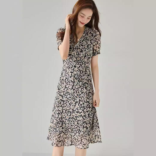 「高货sh」全新升级【铂金会员257/天猫349/差价92】(42845)洛诗琳优雅通勤碎花茶歇裙2025夏季法式V领收腰显瘦连衣裙 商品图1