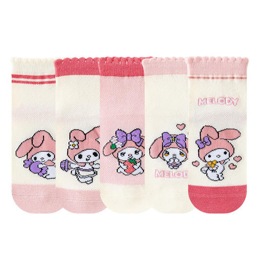 【春夏款，网眼卡通袜~】五双装！2025新款春夏三丽鸥网眼儿童袜子 粉色女童吸汗透气 男童宝宝中筒袜-QQ 商品图6