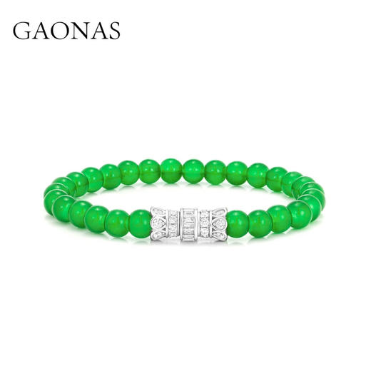 GAONAS 翠玲珑 中式贵气6mm绿珠手链11492SG 商品图2