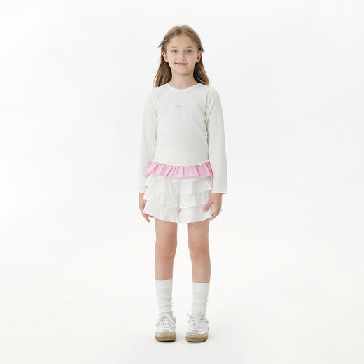 马克珍妮女童云朵软弹花边长袖T恤 儿童针织上衣秋装新品551217 商品图2