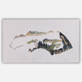 庄小尖《江上清风》国画原作28CM*56CM 手绘宣纸扇面山水作品