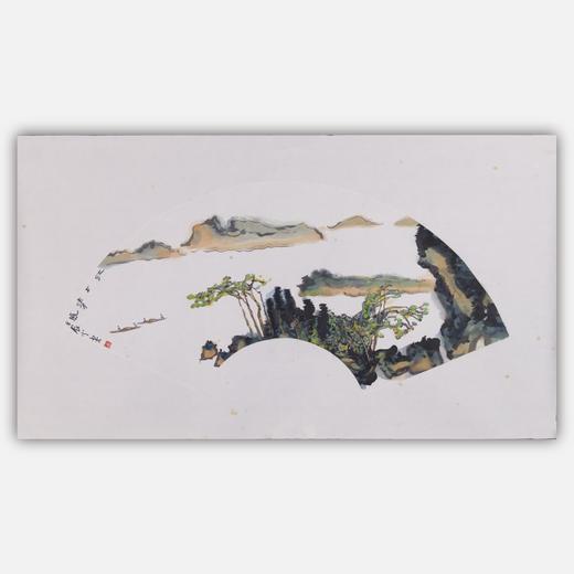 庄小尖《江上清风》国画原作28CM*56CM 手绘宣纸扇面山水作品 商品图0