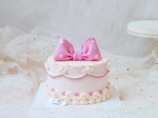 女士款 粉色蝴蝶结 波点 裱花 复古蛋糕 商品图0