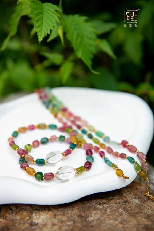 “愿望石”彩色碧玺+一颗能量白水晶 设计手链 商品图1