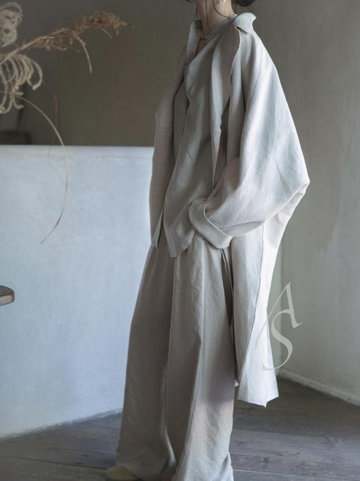 Cortana  浅灰棕条纹TILO丝麻立领衬衫 商品图3