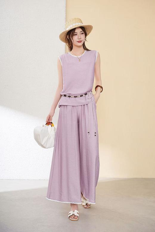 【YW】无忧购夏季薄款无袖上衣洋气显瘦加松紧腰休闲阔腿垂感时尚套装2512（截单后3-5天发货） 商品图1