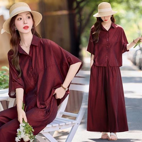 时尚减龄套装2025夏季新款感中袖衬衫垂感阔腿裤两件套ZYQ2581 商品图1