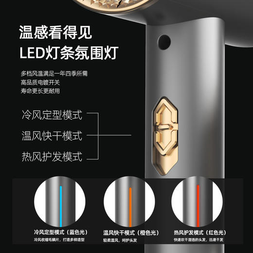 新款TOP高速吹风机  畅享恒温速干的温柔呵护  大功率带档位灯光氛围灯吹风筒 商品图2