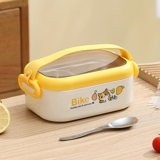 赠送提手袋【轻松带饭！每日健康餐】304不锈钢学生饭盒双层卡通提手便携午餐盒椭圆形注水保温便当盒。ry 商品图6