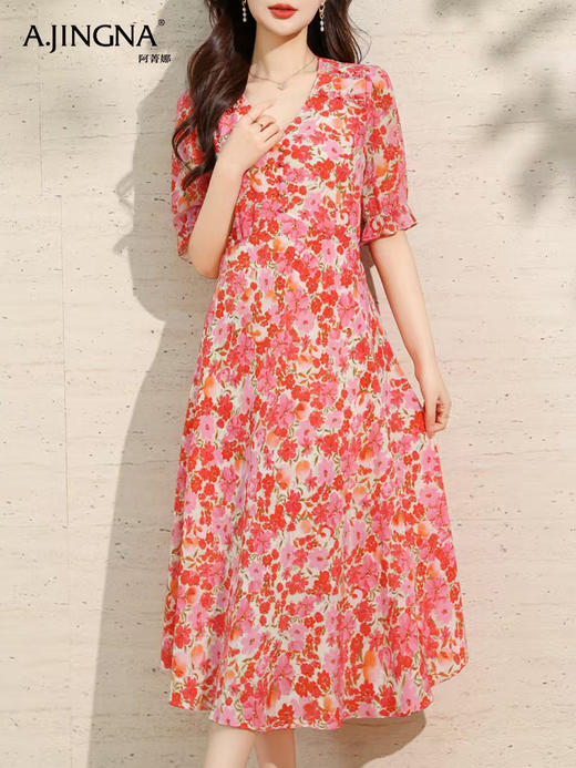 【清凉透气】阿菁娜高端印花真丝连衣裙F30X212092 商品图2