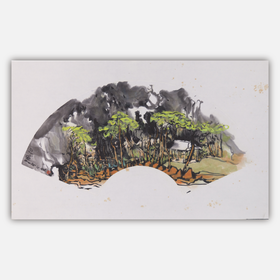 庄小尖《和风》国画原作28CM*56CM 手绘宣纸扇面山水作品