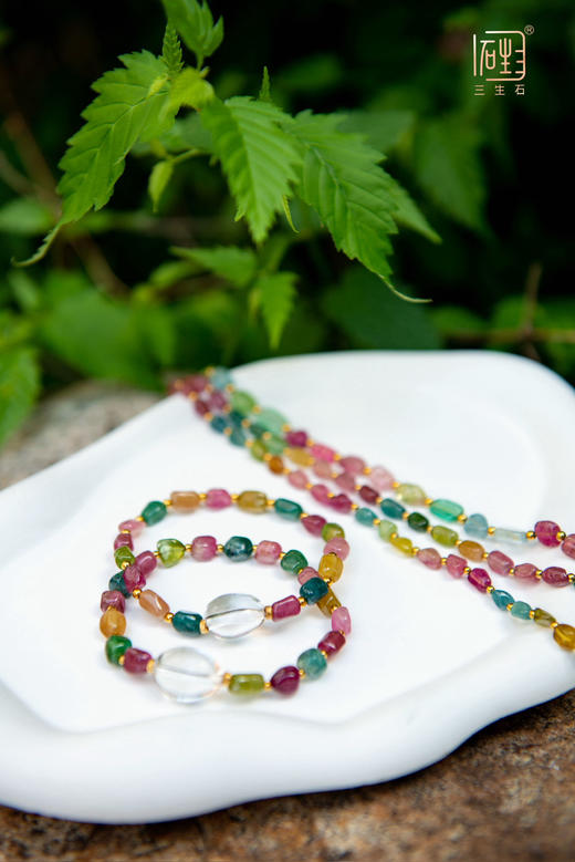 “愿望石”彩色碧玺+一颗能量白水晶 设计手链 商品图3