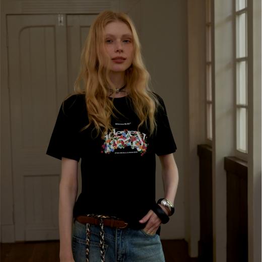 【明星同款】IDEVERRAY夏季新款轻奢高级感印花休闲宽松纯棉短袖T恤情侣装上衣21MSL-ID25SSFAT004 商品图2