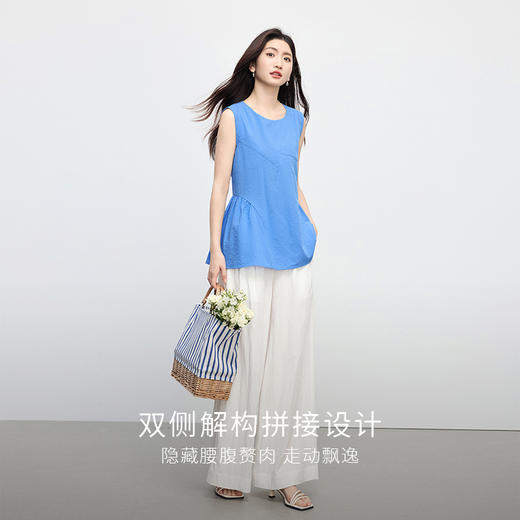 【07/09新品】熙世界克莱因蓝无袖衬衫女夏季2025新款通勤休闲圆领坎肩背心上衣 商品图2