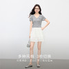 【07/09新品】熙世界灰色天丝V领T恤短袖女夏季新款通勤休闲刺绣正肩莱赛尔上衣 商品缩略图2