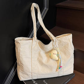 2025新款大容量帆布百搭托特包女士小众设计字母印花购物袋单肩包