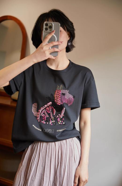 重工甜酷萌宠刺绣半速干液态T恤 商品图5