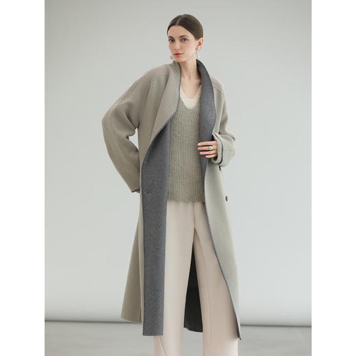 COCOBELLA[双面穿]高智感长款羊毛大衣贝壳绣毛呢外套WL7062 商品图3