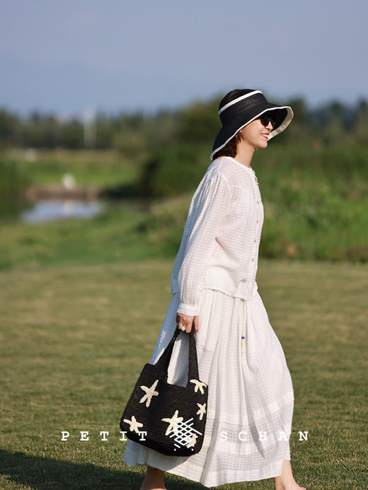 PETIT SCHAN小闪 BAG#016 Star Bento Box 星星便当盒 海星图案拉菲草纯手勾手提包便当包 商品图3