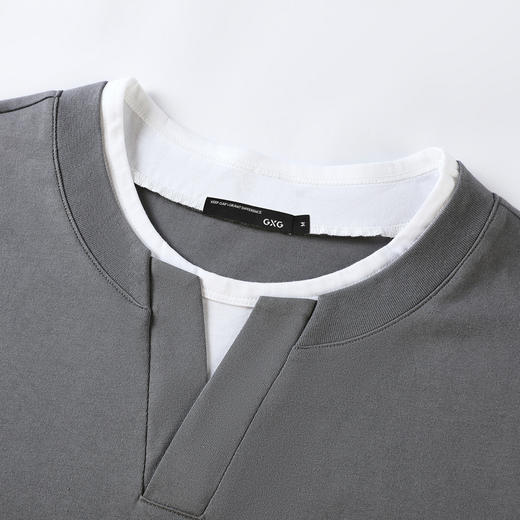GXG男装【棉100%】25春季时尚撞色假两件宽松休闲男式圆领长袖T恤K&C 商品图12