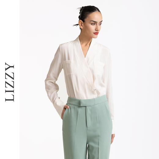 LIZZY  优雅简约新中式重磅真丝西装式V领衬衫上衣7443 商品图3