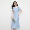 【07/09新品】熙世界蓝色格纹掐腰连衣裙女夏短袖花边圆领独特漂亮收腰气质长裙 商品缩略图4