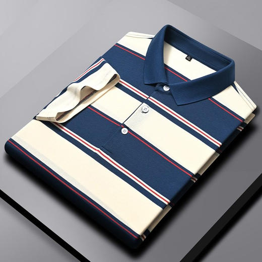 商务休闲男士条纹短袖T恤POLO衫中青年翻领男体恤衫   PSL-7337* 商品图2