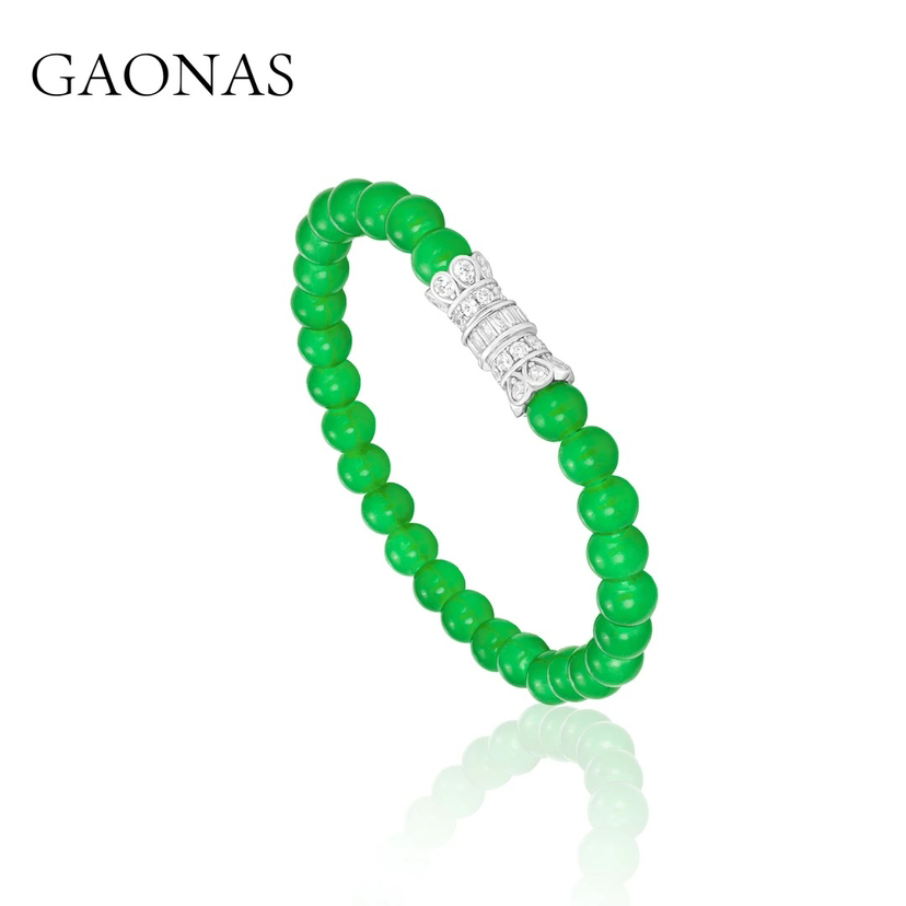 GAONAS 翠玲珑 中式贵气6mm绿珠手链11492SG