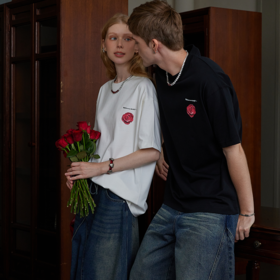 【陈立农演唱会同款】IDEVERRAY春季2025新款高级感立体玫瑰花工艺纯棉短袖t恤情侣装上衣21MSL-ID25SSFAT002