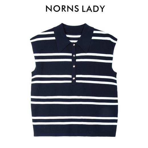NORNS LADY诺恩 夏季款百搭翻领飞袖polo衫 拼色条纹百搭上衣 T25SM14412【清仓不退不换】 商品图2