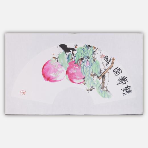 王保安《双寿图》国画原作32CM*63CM 手绘宣纸扇面花鸟作品 商品图0