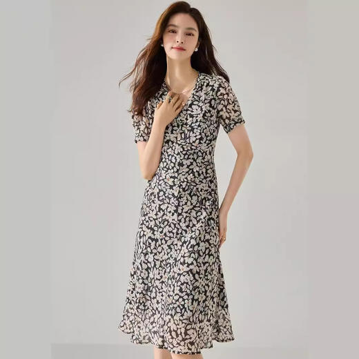 「高货sh」全新升级【铂金会员257/天猫349/差价92】(42845)洛诗琳优雅通勤碎花茶歇裙2025夏季法式V领收腰显瘦连衣裙 商品图0