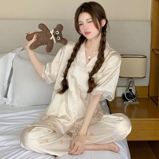 【可爱风❗️甜美公主冰丝睡衣】吸睛颜值和舒适触感并存，设计师SOLO系列～，小熊夏季新款高级感卡通短袖，可外穿长裤家居服L★美物社 商品图1