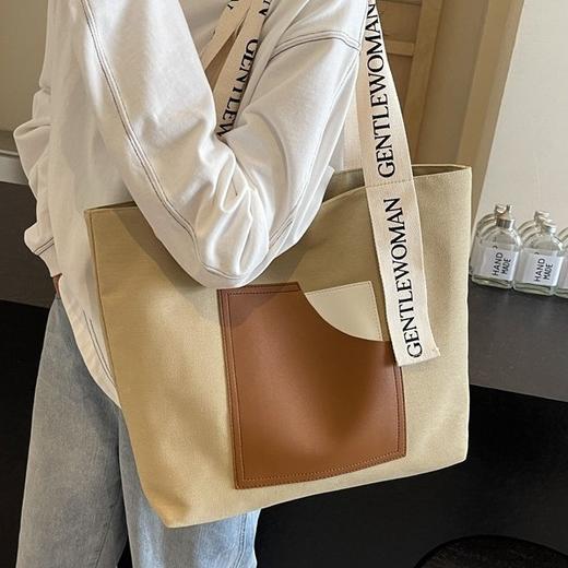 肩带印花拼接撞色帆布包包 Gentle Woman百搭单肩包袋 商品图1